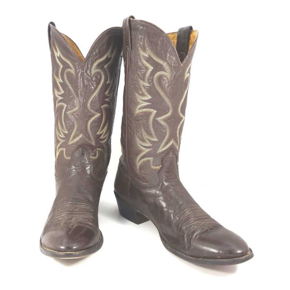 Nocona Boots Mens Western Cowboy Boots Dark Brown Leather Western Stitch Sz 12A